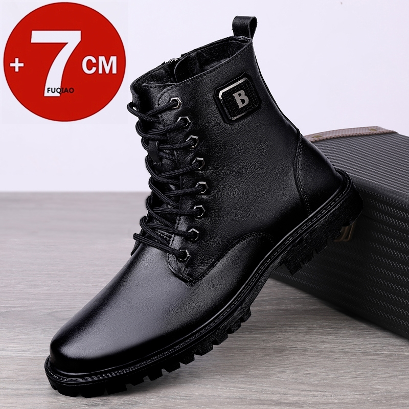 Men'S Shoes Increase Height - Heren lederen verhogende laarzen Winter Warm
